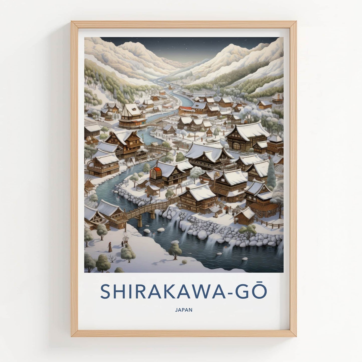 Shirakawa-Go Poster - Japan Travel Art - Winter Village River Home Decor