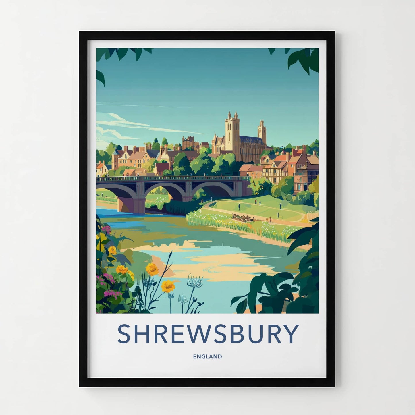 Shrewsbury Poster - England Wall Art - River Bridge Town Home Decor