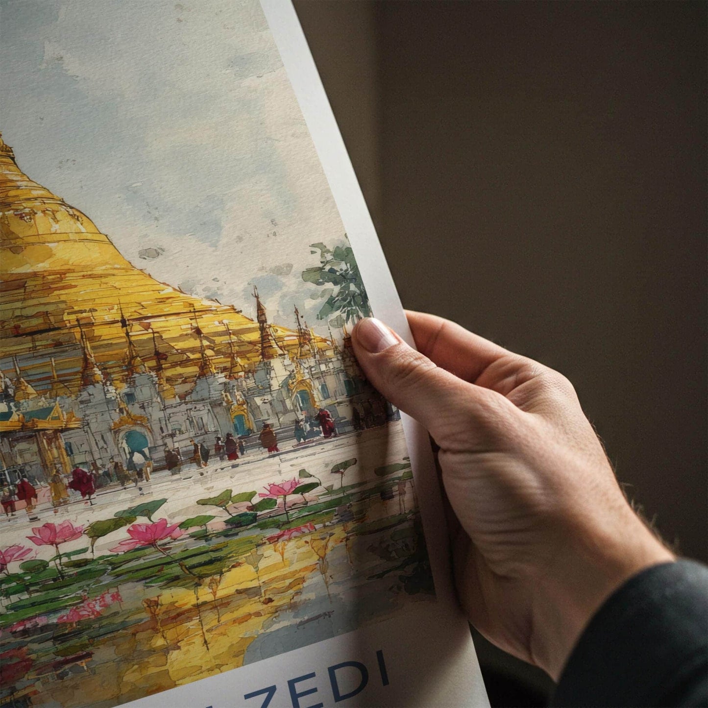 Shwedagon Zedi Poster - Myanmar Travel Art - Golden Pagoda Lotus Home Decor