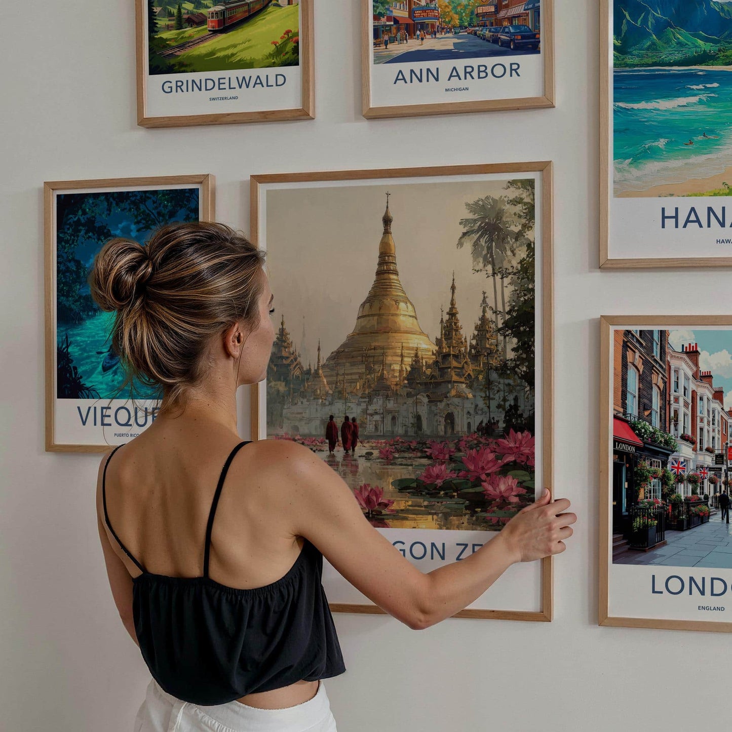 Shwedagon Zedi Poster - Myanmar Travel Art - Golden Pagoda Lotuses Home Decor