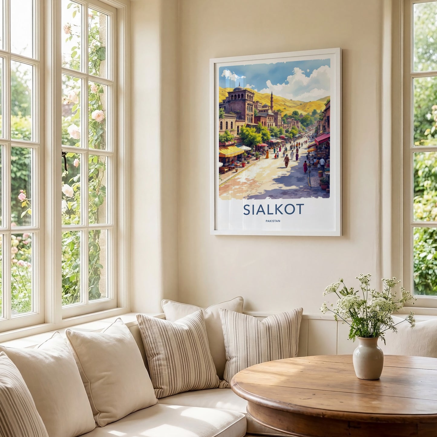 Sialkot Poster - Pakistan Bustling Street Alley Travel Print Home Decor