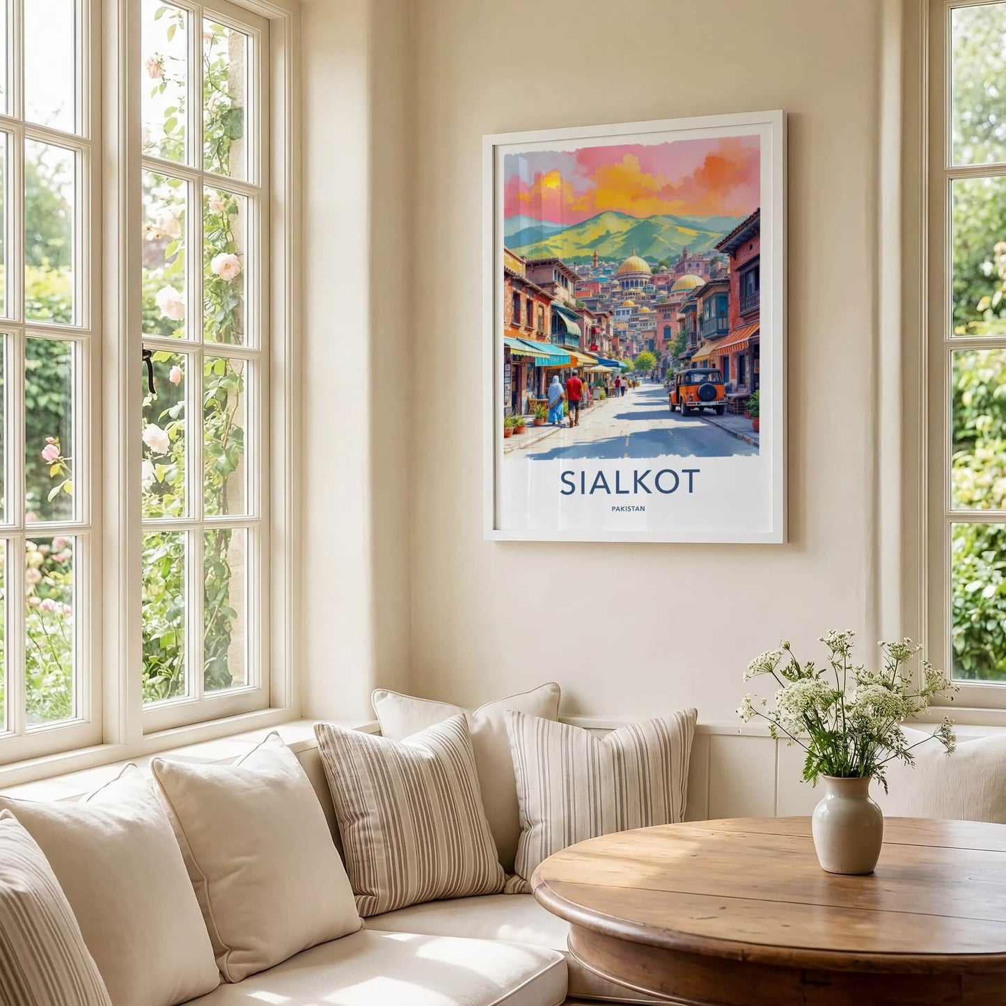 Sialkot Poster - Pakistan Travel Art - Mountainous Cityscape Domes Wall Decor