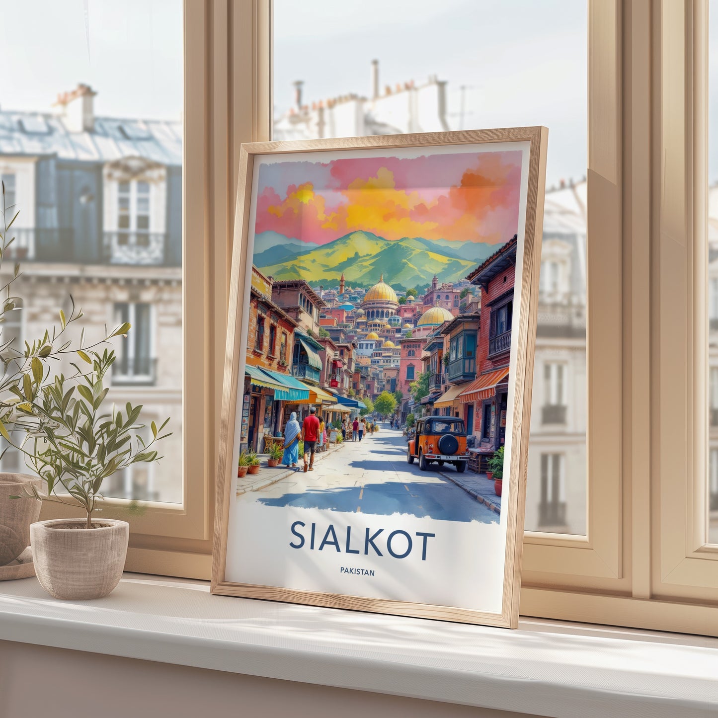 Sialkot Poster - Pakistan Travel Art - Mountainous Cityscape Domes Wall Decor