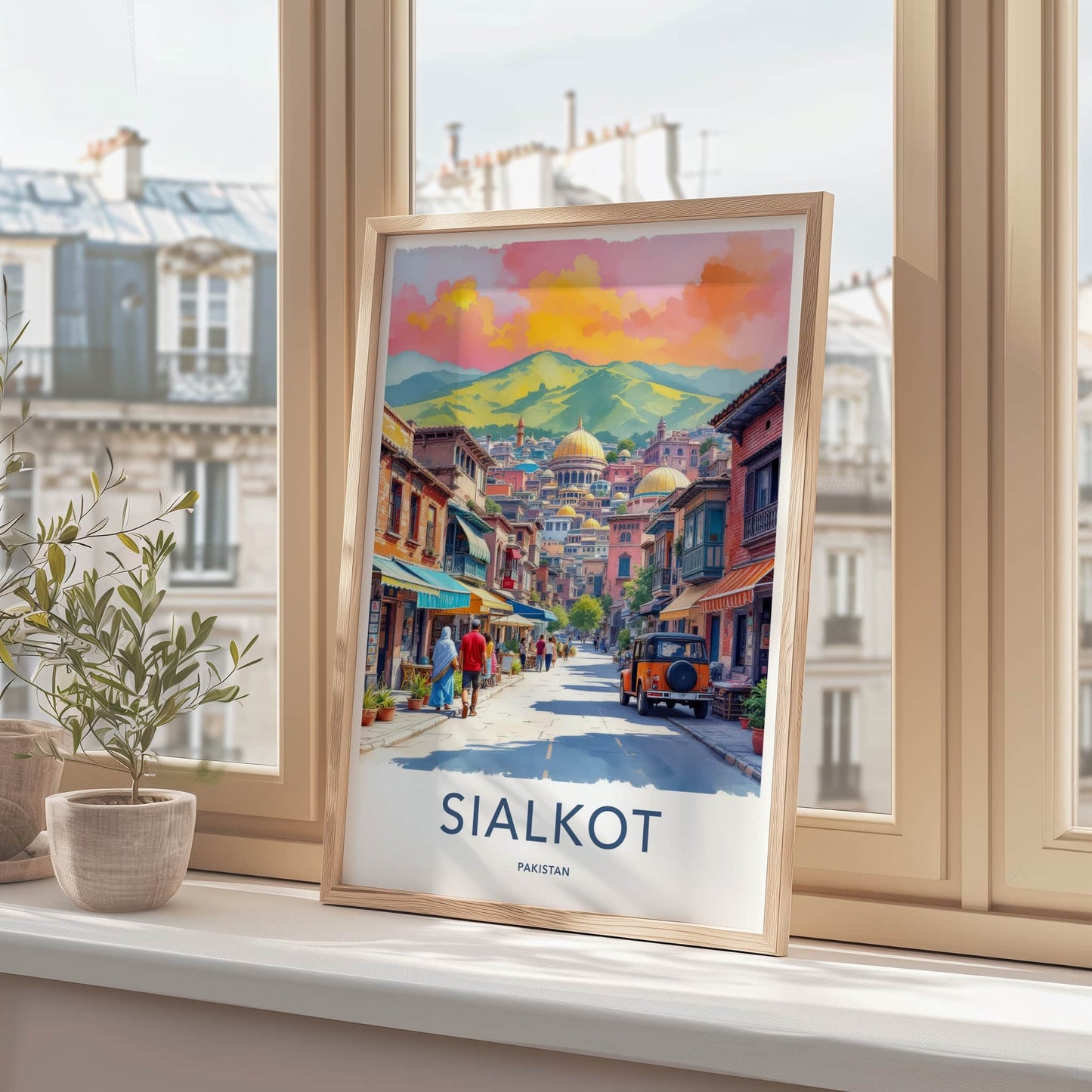 Sialkot Poster - Pakistan Travel Art - Mountainous Cityscape Domes Wall Decor