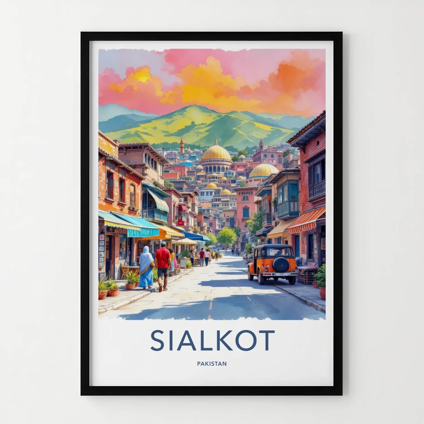 Sialkot Poster - Pakistan Travel Art - Mountainous Cityscape Domes Wall Decor