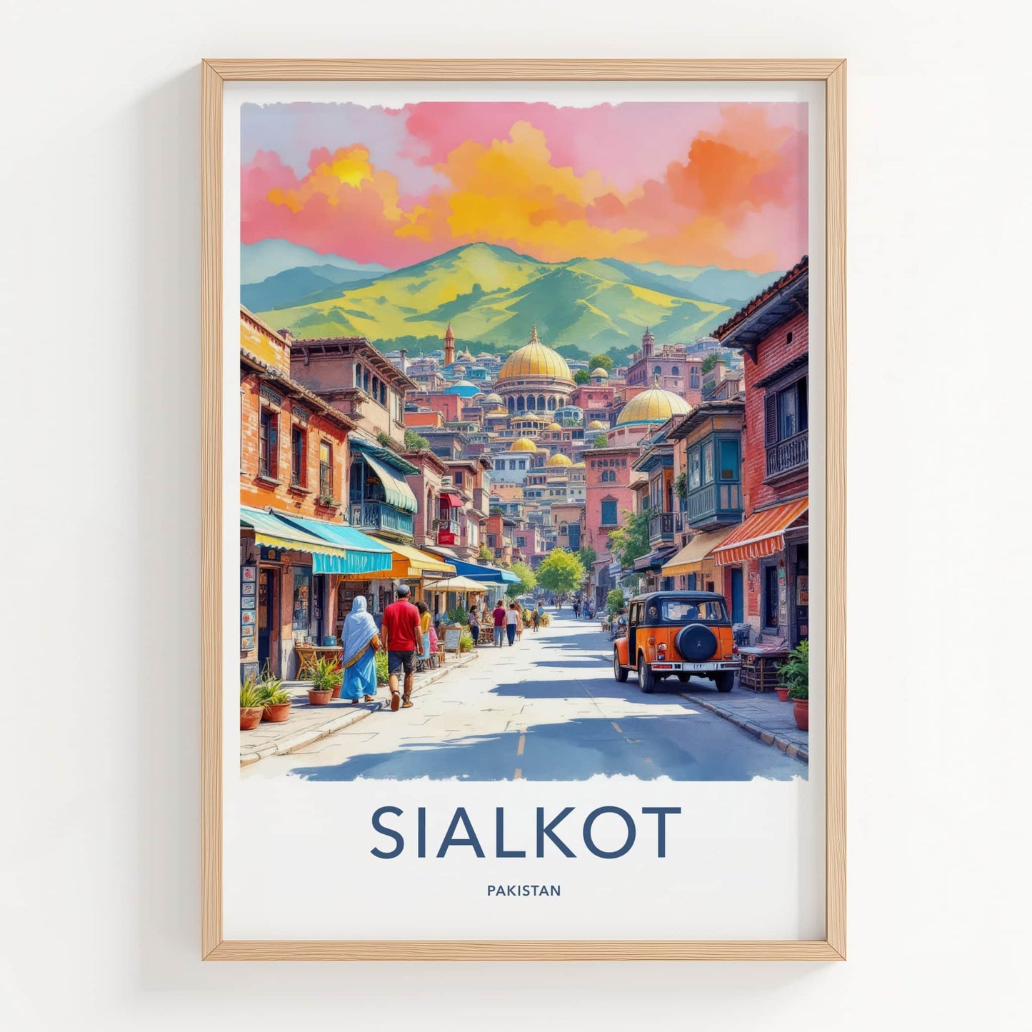 Sialkot Poster - Pakistan Travel Art - Mountainous Cityscape Domes Wall Decor
