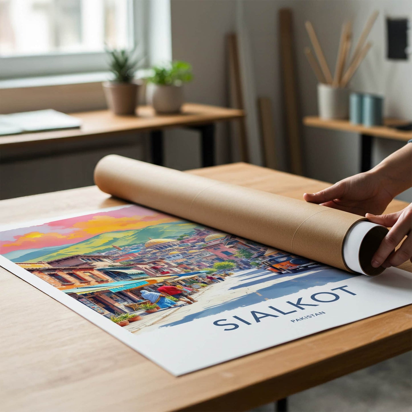 Sialkot Poster - Pakistan Travel Art - Mountainous Cityscape Domes Wall Decor