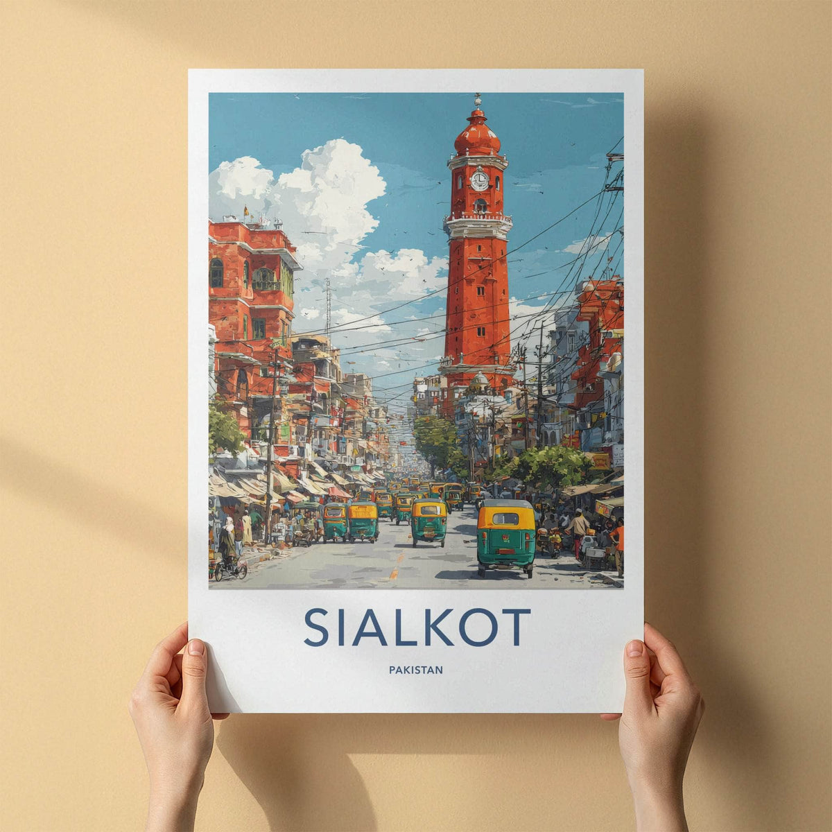 Sialkot Poster - Pakistan Travel Print - Red Clock Tower Home Decor