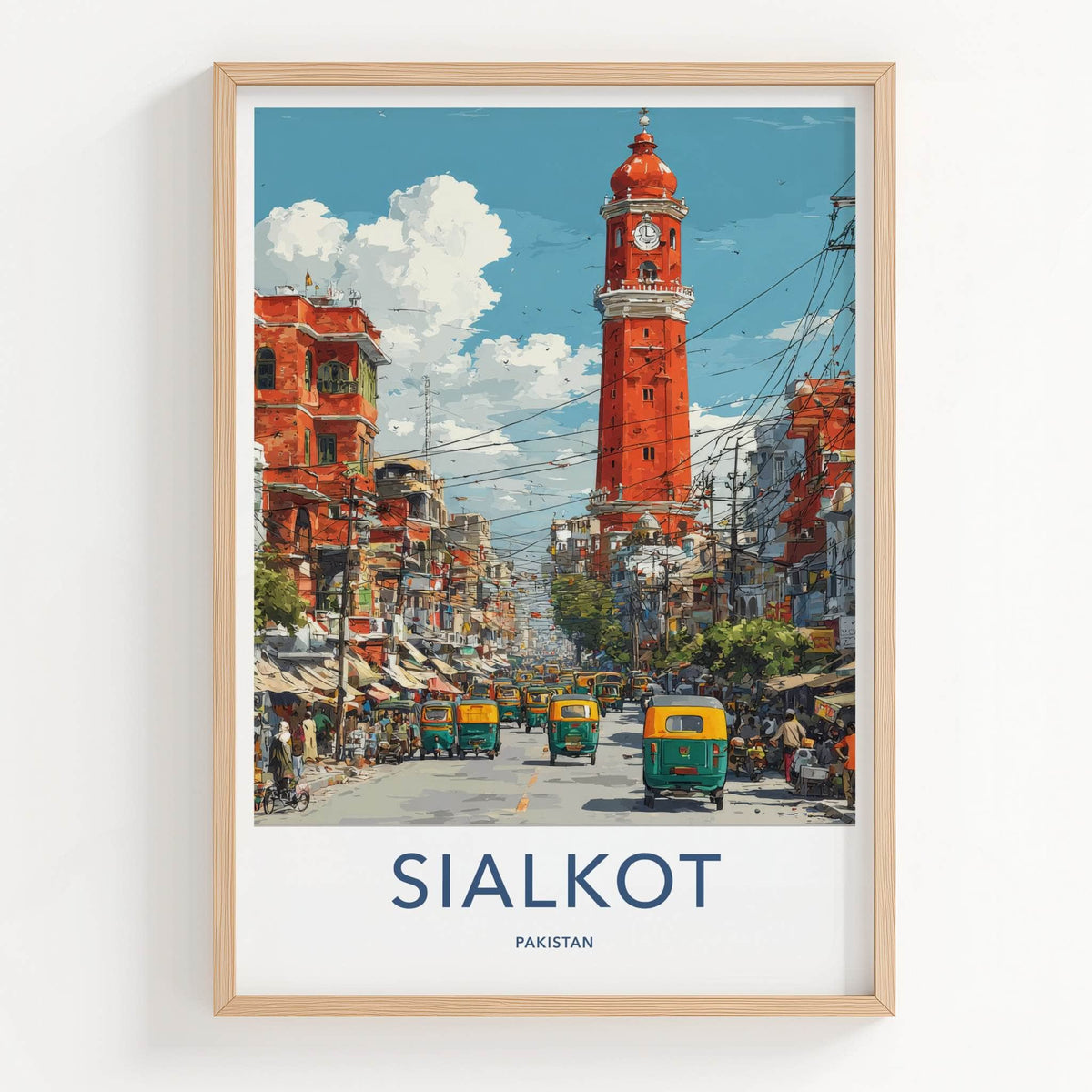 Sialkot Poster - Pakistan Travel Print - Red Clock Tower Home Decor