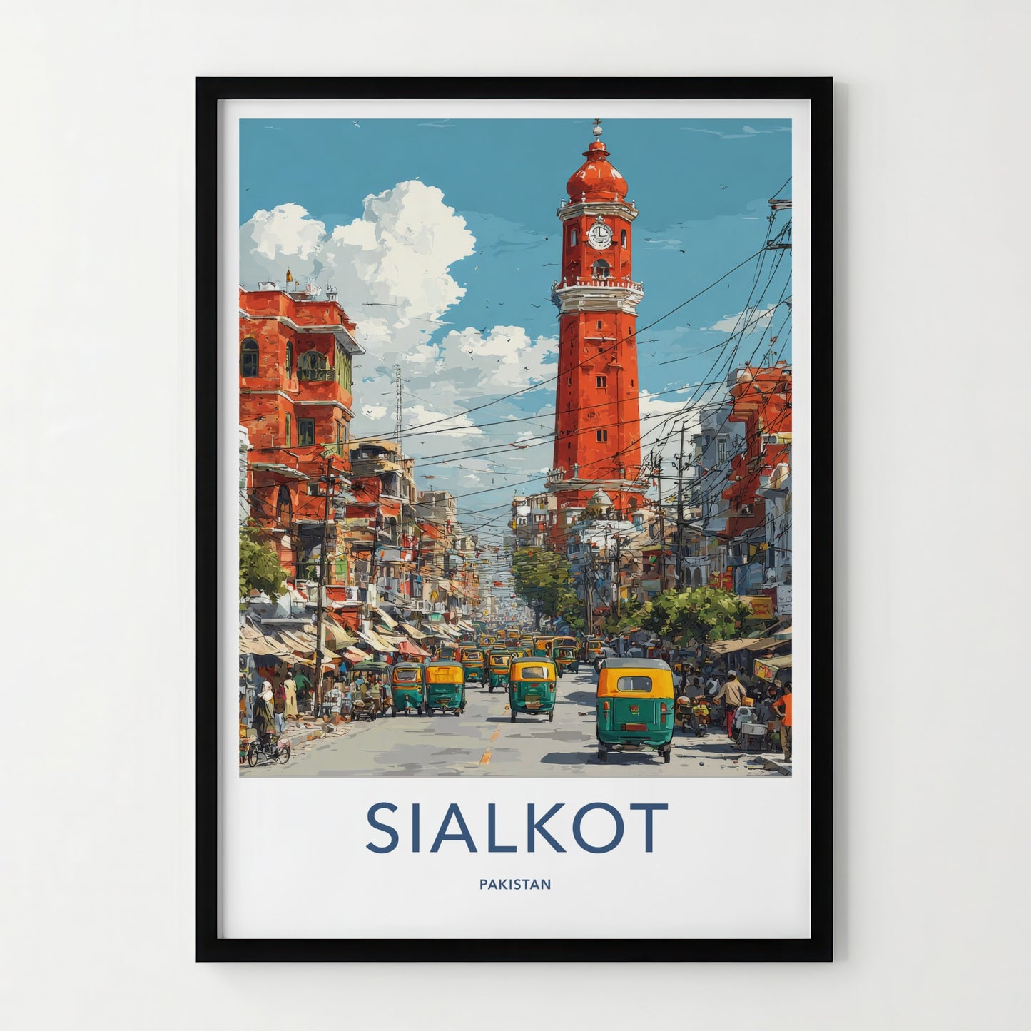 Sialkot Poster - Pakistan Travel Print - Red Clock Tower Home Decor