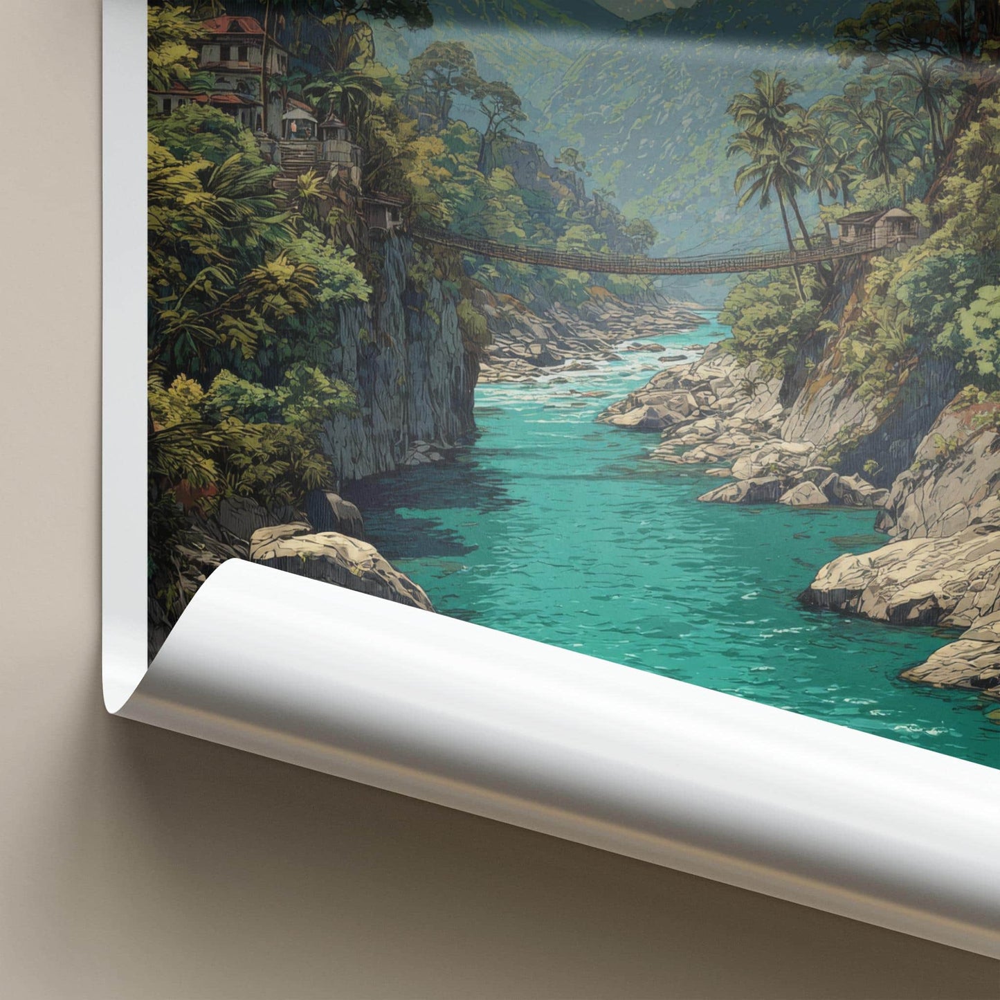 Siang Poster - India Travel Art - Arunachal Pradesh Turquoise River Gorge Home Decor