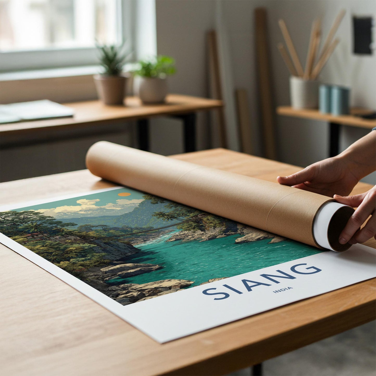 Siang Poster - India Travel Art - Arunachal Pradesh Turquoise River Gorge Home Decor