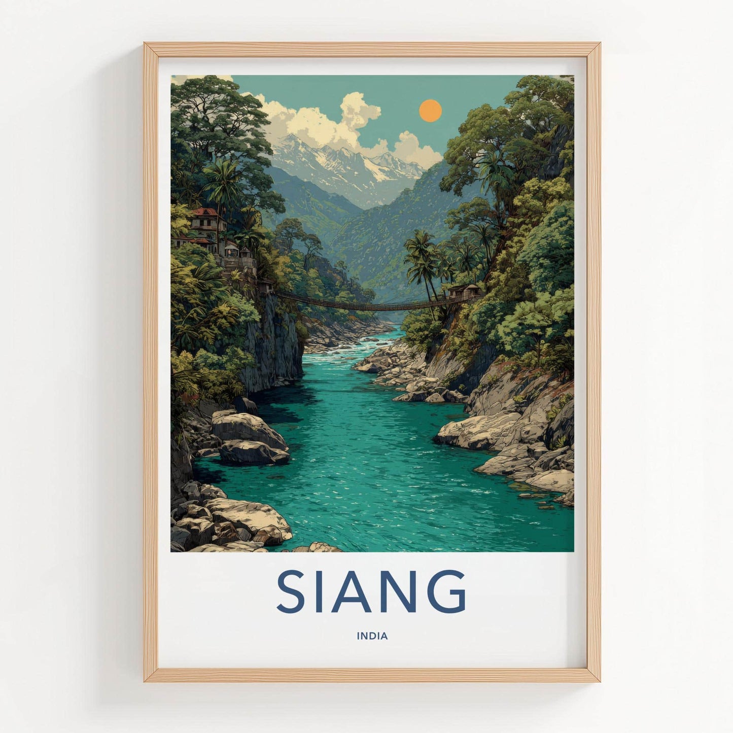Siang Poster - India Travel Art - Arunachal Pradesh Turquoise River Gorge Home Decor