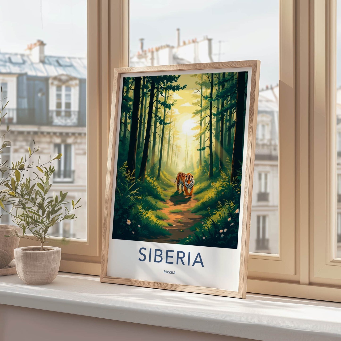 Siberia Poster - Russia Travel Art - Tiger Sunny Forest Framed Decor
