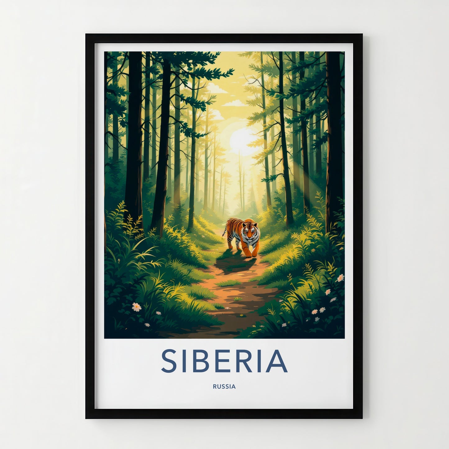 Siberia Poster - Russia Travel Art - Tiger Sunny Forest Framed Decor