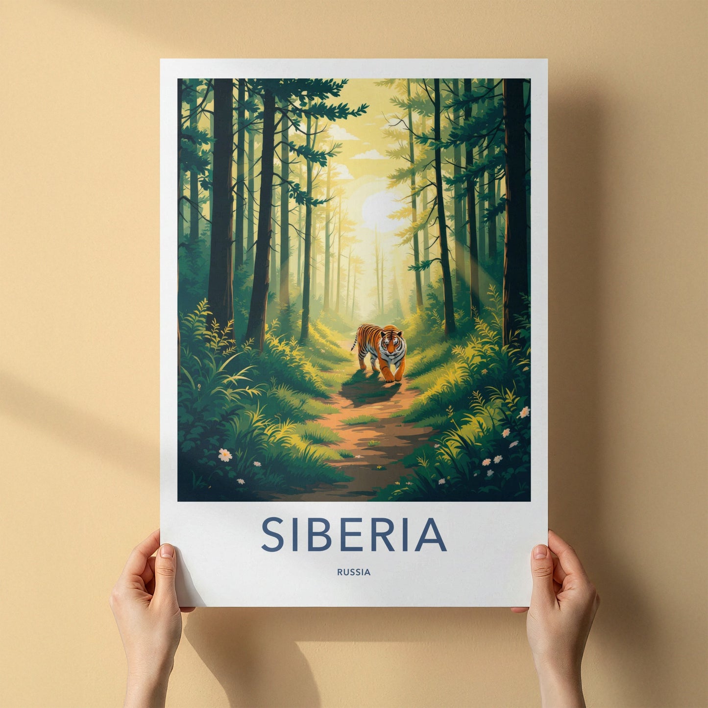 Siberia Poster - Russia Travel Art - Tiger Sunny Forest Framed Decor