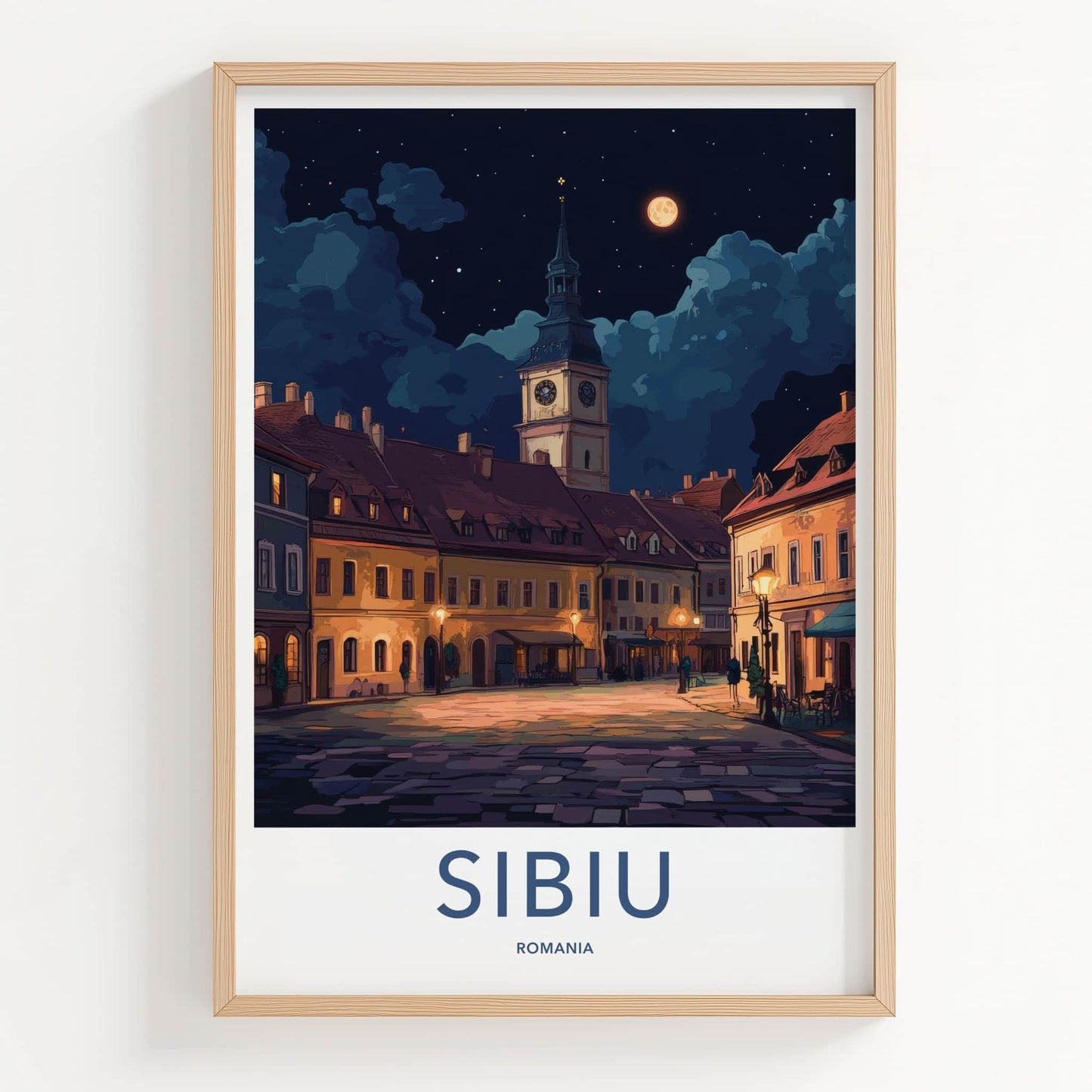 Sibiu Poster - Romania Travel Art - Historic Town Square Home Decor