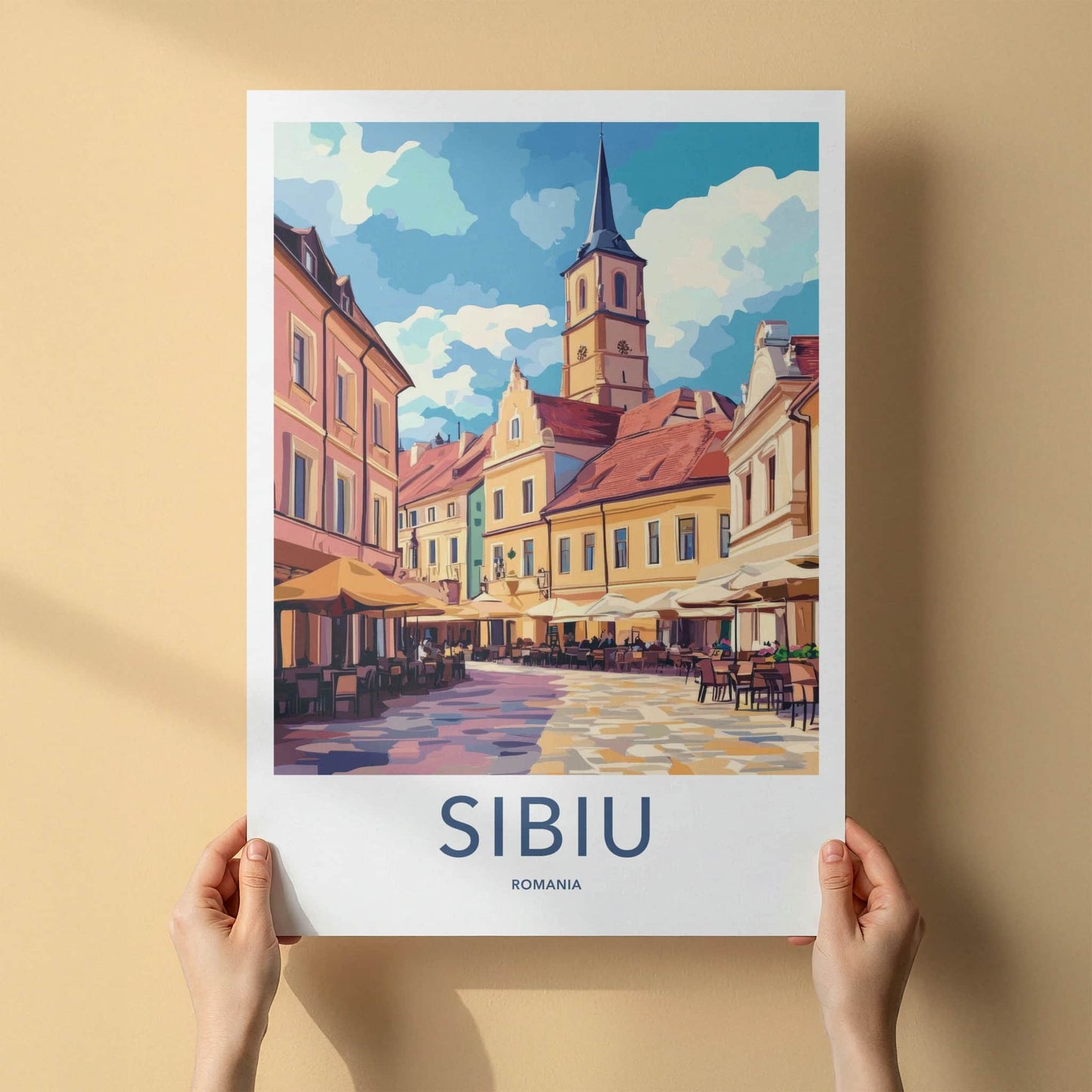 Sibiu Poster - Romania Travel Art - Historic Town Square Home Decor