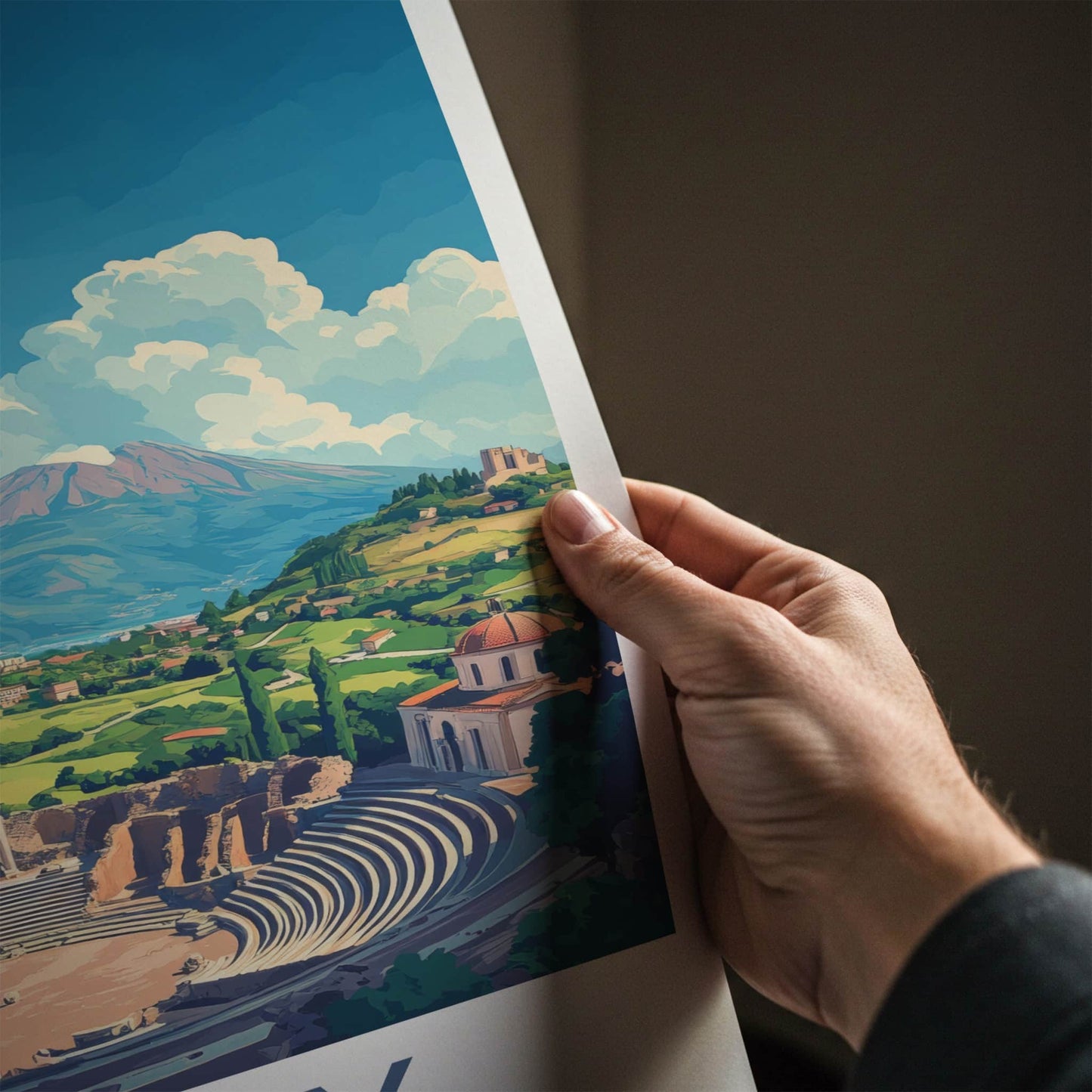 Sicily Poster - Italy Travel Art - Ancient Theater Etna Wall Decor