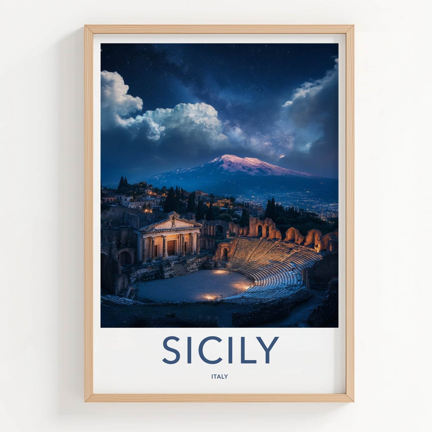 Sicily Poster - Italy Travel Art - Theater Mountain Stars Home Decor
