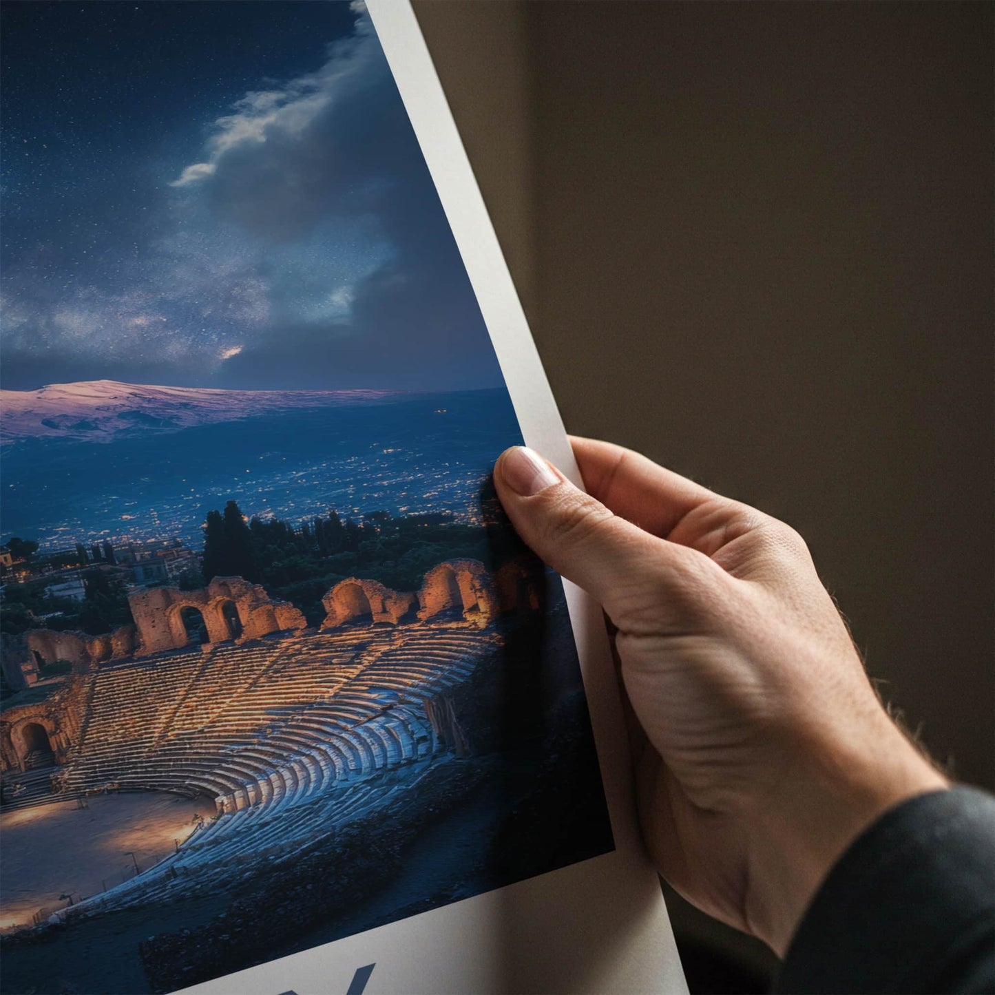 Sicily Poster - Italy Travel Art - Theater Mountain Stars Home Decor