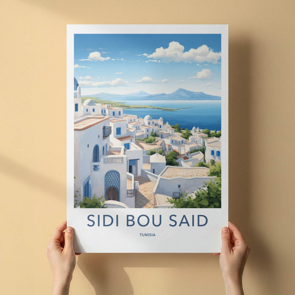 Sidi Bou Said Poster - Tunisia Travel Art - White Blue Village Wall Decor