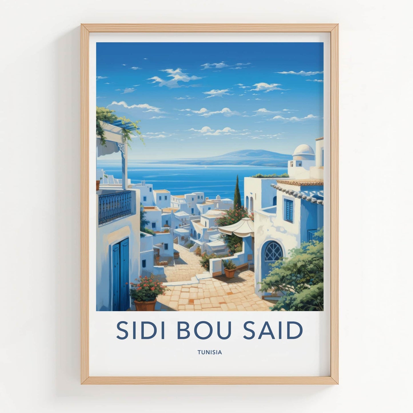 Sidi Bou Said Poster - Tunisia Travel Art - White Coastal Village Home Decor