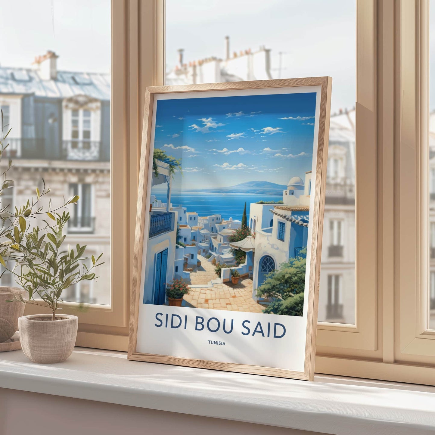 Sidi Bou Said Poster - Tunisia Travel Art - White Coastal Village Home Decor