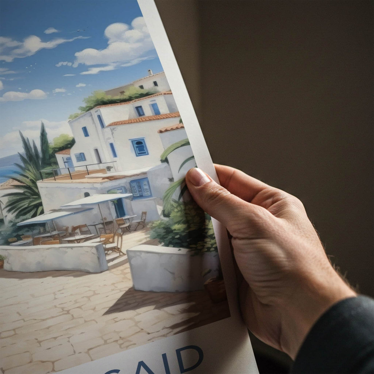 Sidi Bou Said Poster - Tunisia Travel Art - Whitewashed Village Alley Home Decor