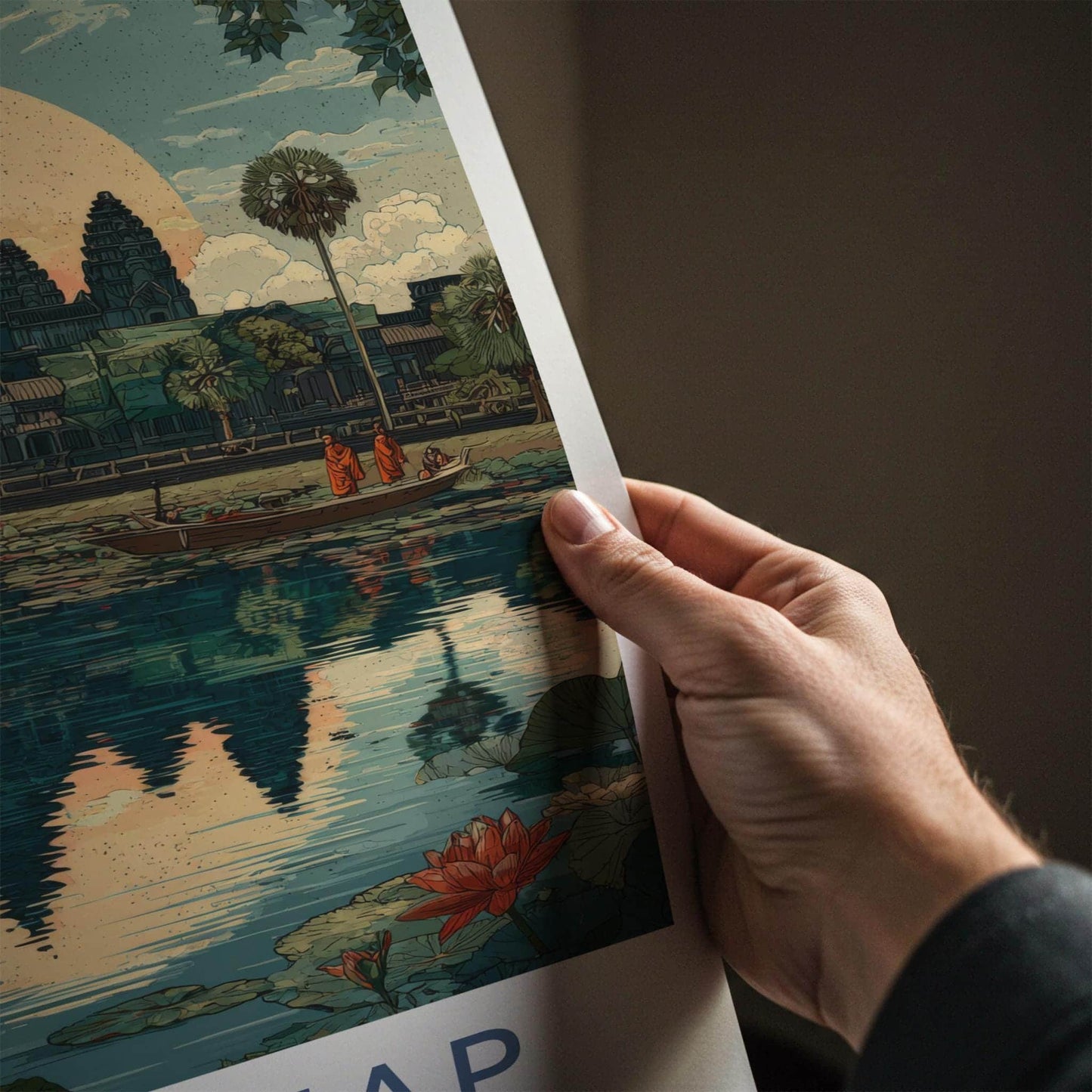Siem Reap Poster - Cambodia Travel Art - Angkor Wat Reflection Wall Decor