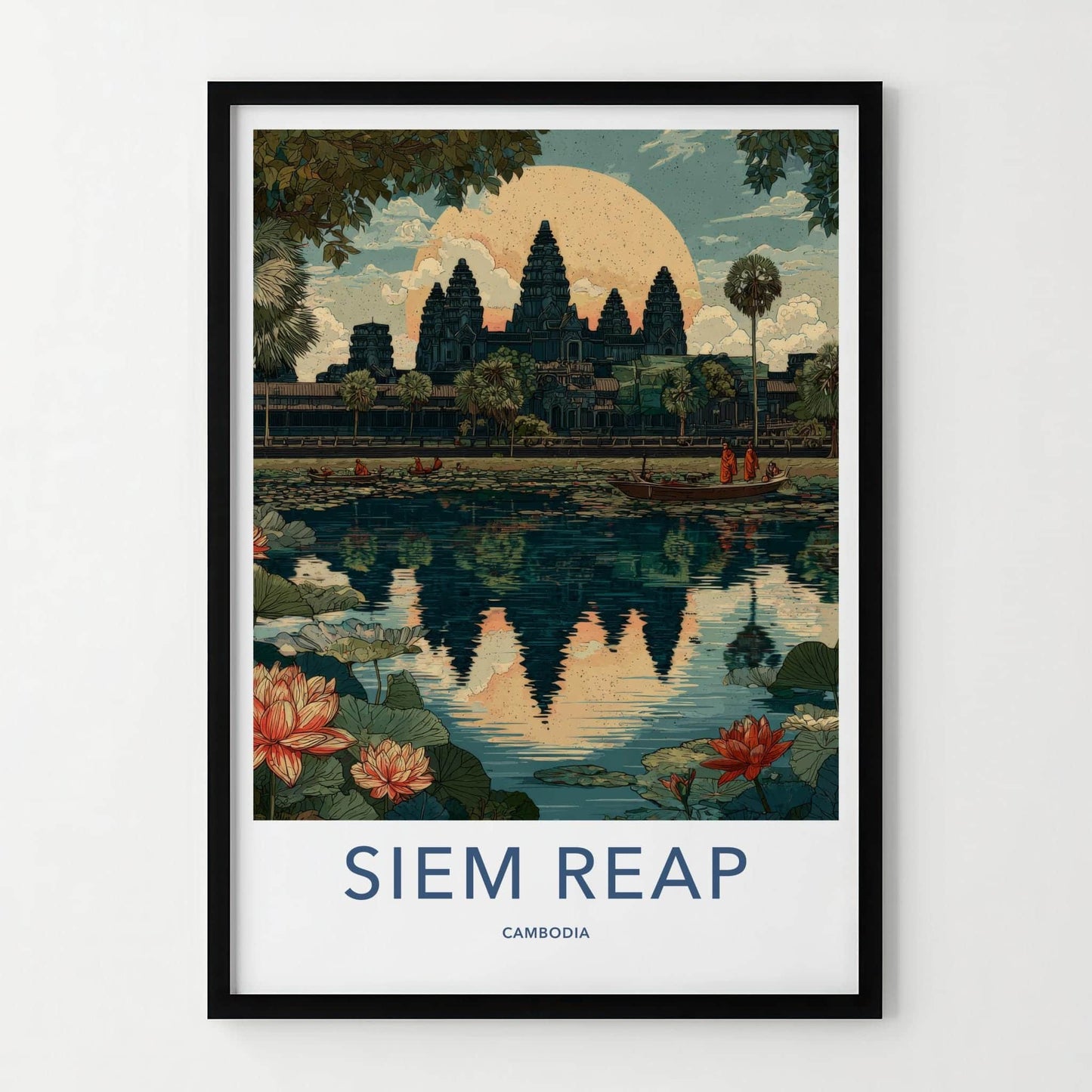 Siem Reap Poster - Cambodia Travel Art - Angkor Wat Reflection Wall Decor