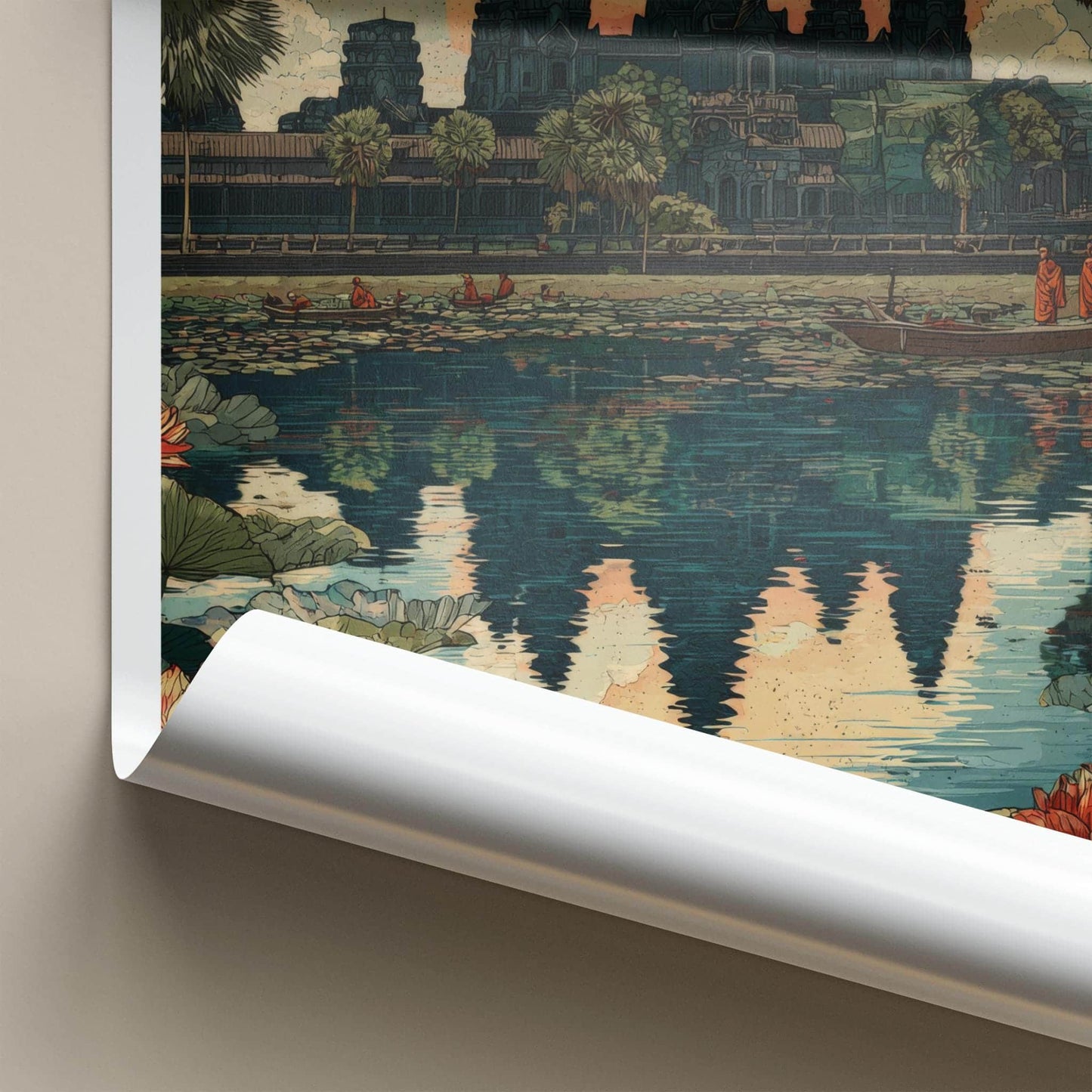 Siem Reap Poster - Cambodia Travel Art - Angkor Wat Reflection Wall Decor