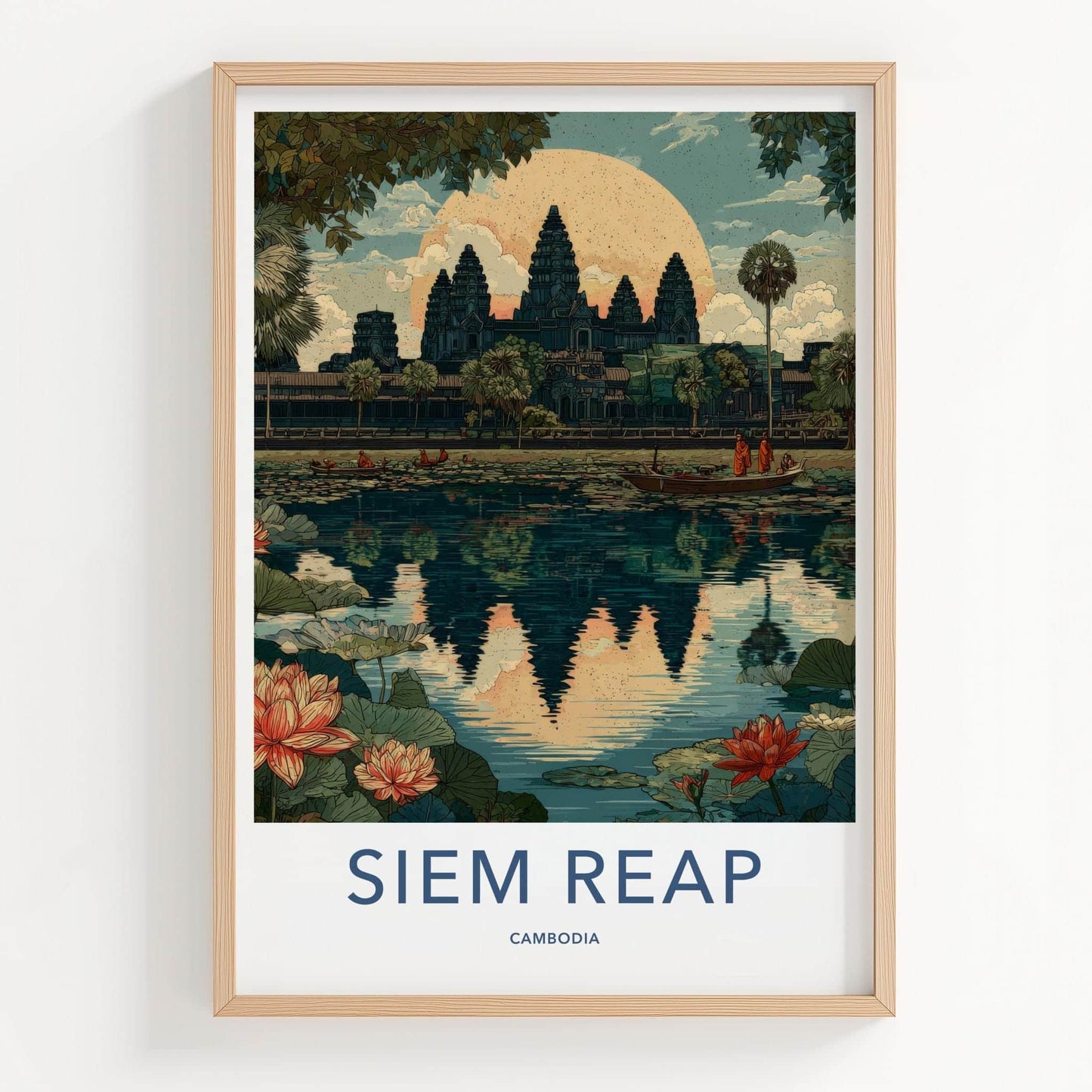 Siem Reap Poster - Cambodia Travel Art - Angkor Wat Reflection Wall Decor