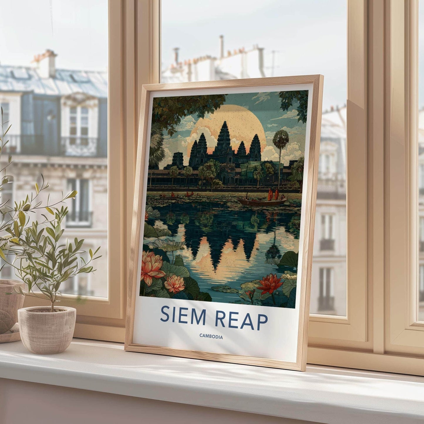 Siem Reap Poster - Cambodia Travel Art - Angkor Wat Reflection Wall Decor