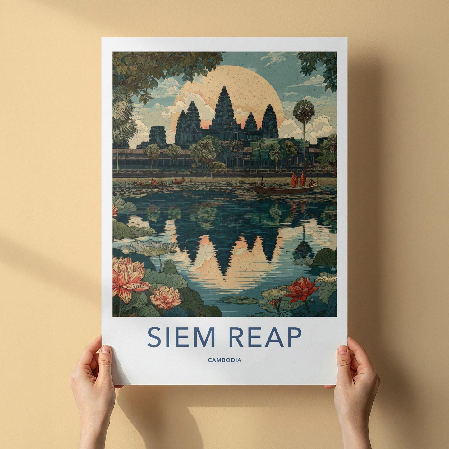 Siem Reap Poster - Cambodia Travel Art - Angkor Wat Reflection Wall Decor