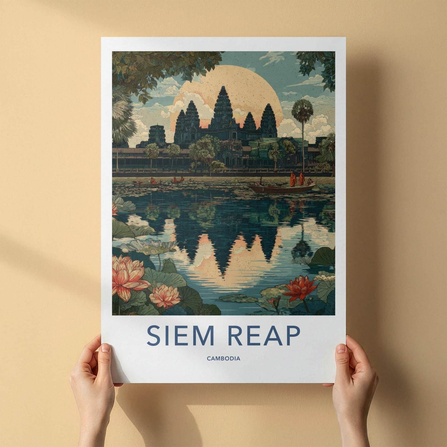 Siem Reap Poster - Cambodia Travel Art - Angkor Wat Reflection Wall Decor