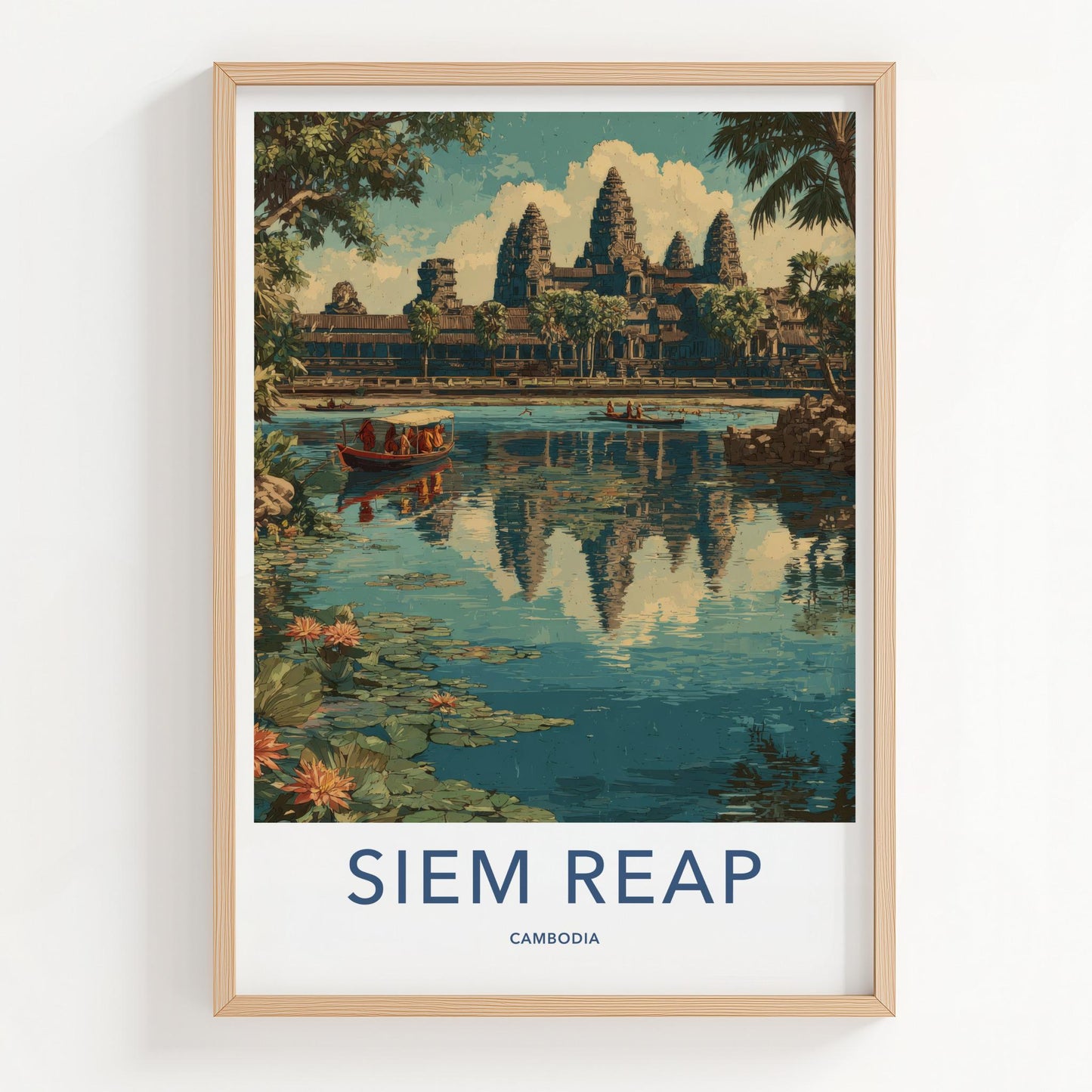 Siem Reap Poster - Cambodia Travel Art - Grand Temple Reflection Home Decor