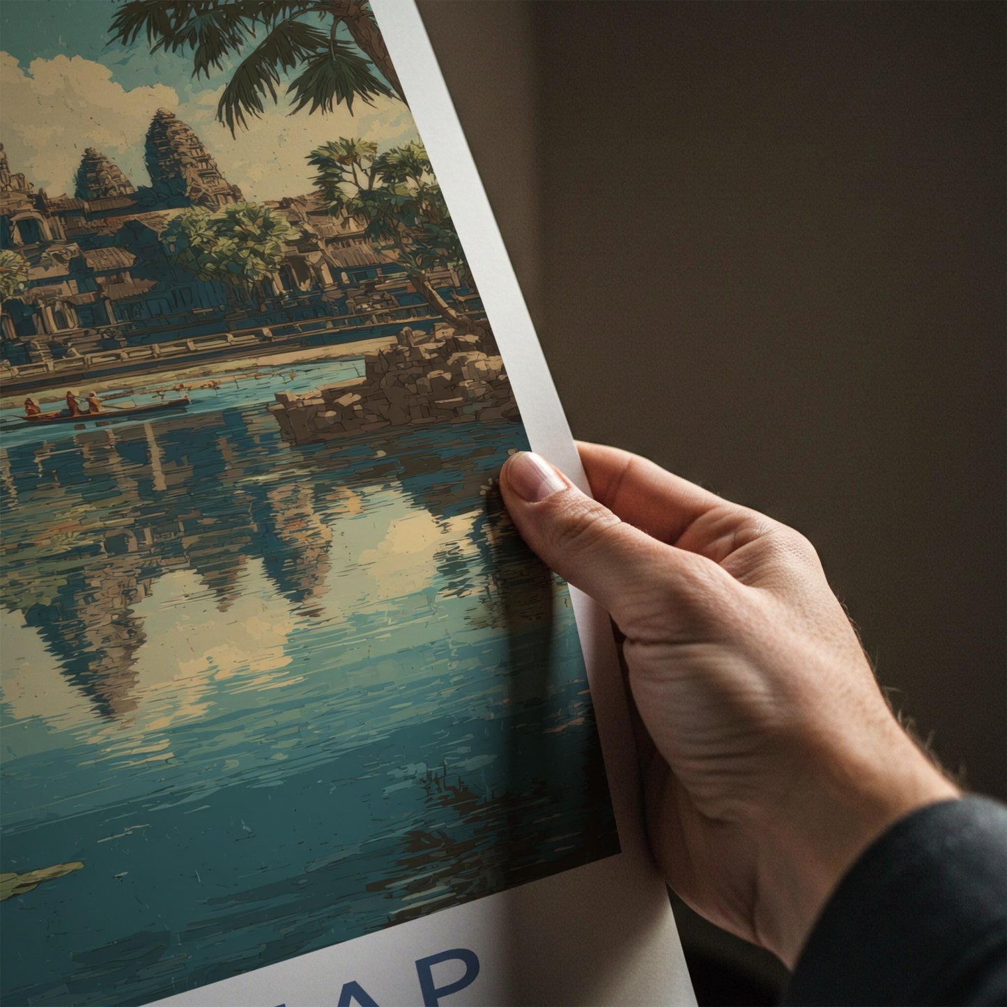 Siem Reap Poster - Cambodia Travel Art - Grand Temple Reflection Home Decor