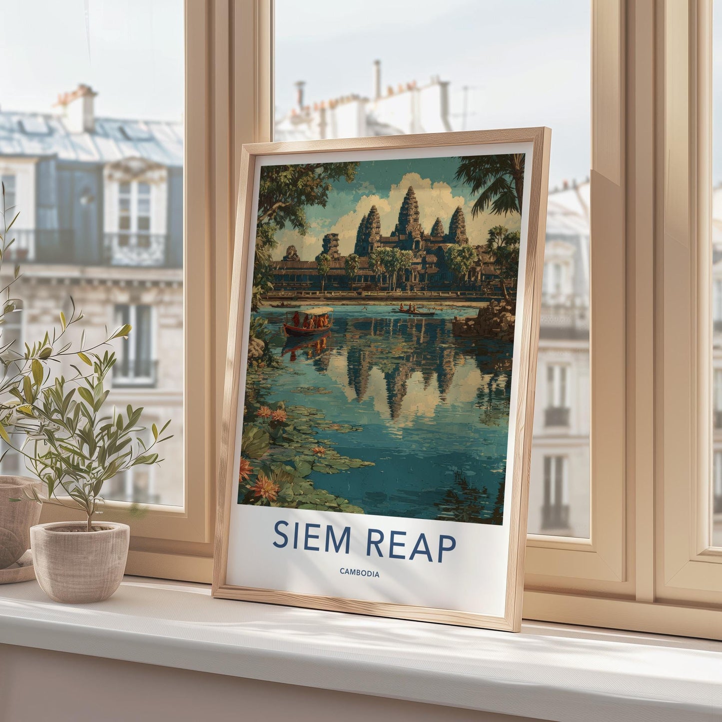 Siem Reap Poster - Cambodia Travel Art - Grand Temple Reflection Home Decor