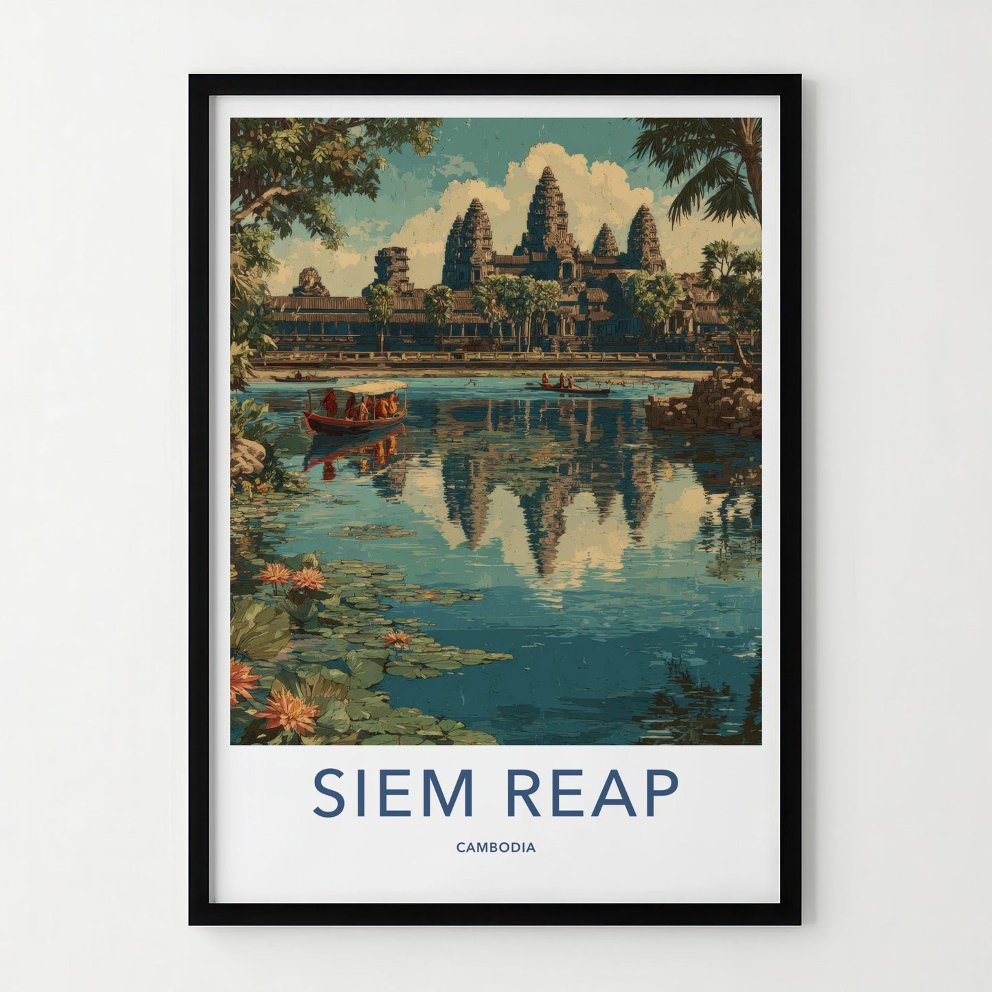 Siem Reap Poster - Cambodia Travel Art - Grand Temple Reflection Home Decor