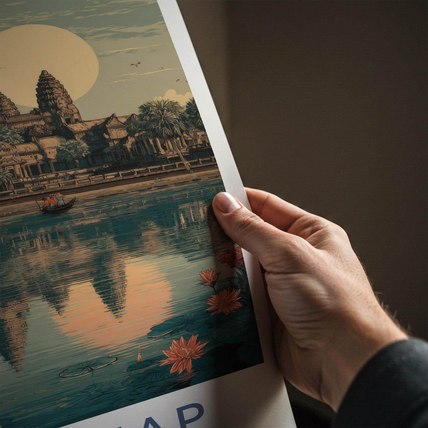 Siem Reap Poster - Cambodia Travel Art - Temple Water Lilies Wall Decor