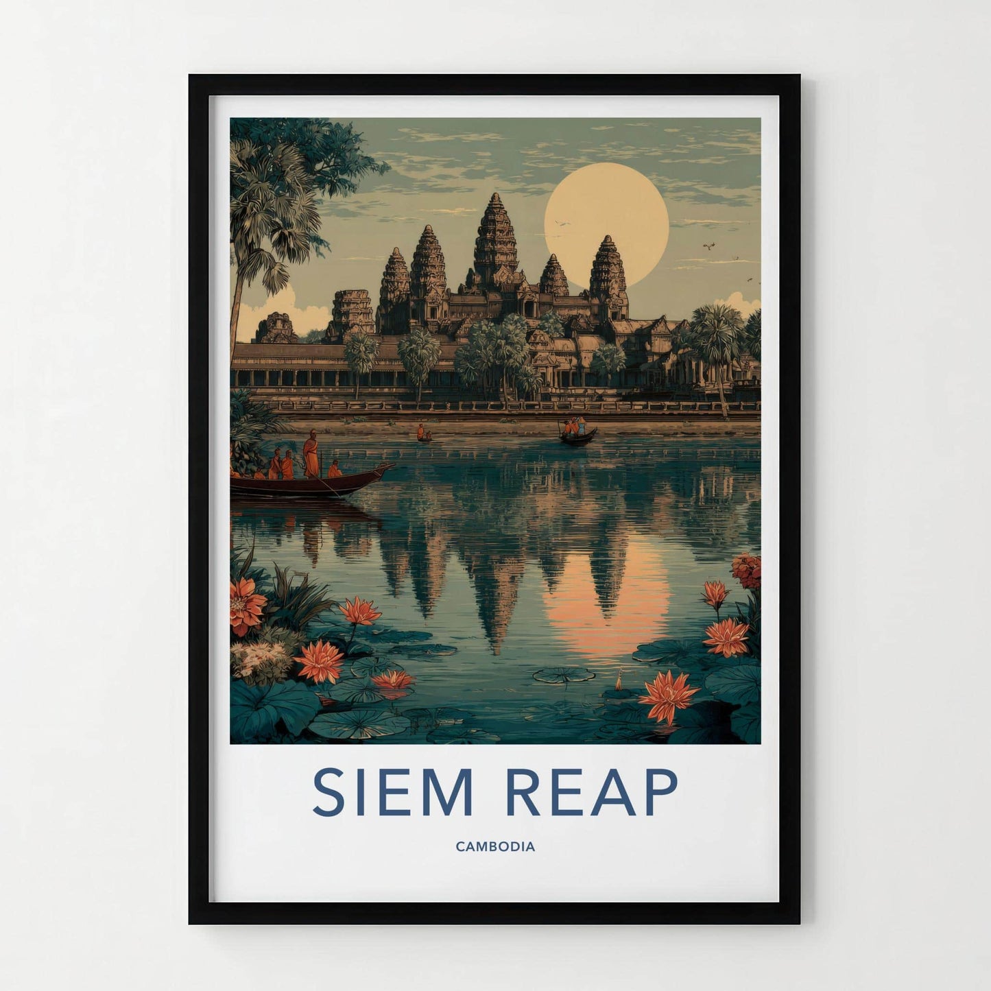 Siem Reap Poster - Cambodia Travel Art - Temple Water Lilies Wall Decor