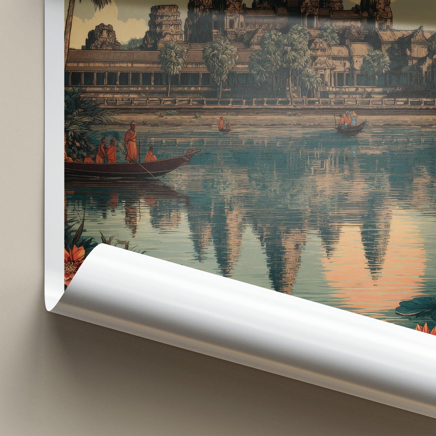Siem Reap Poster - Cambodia Travel Art - Temple Water Lilies Wall Decor