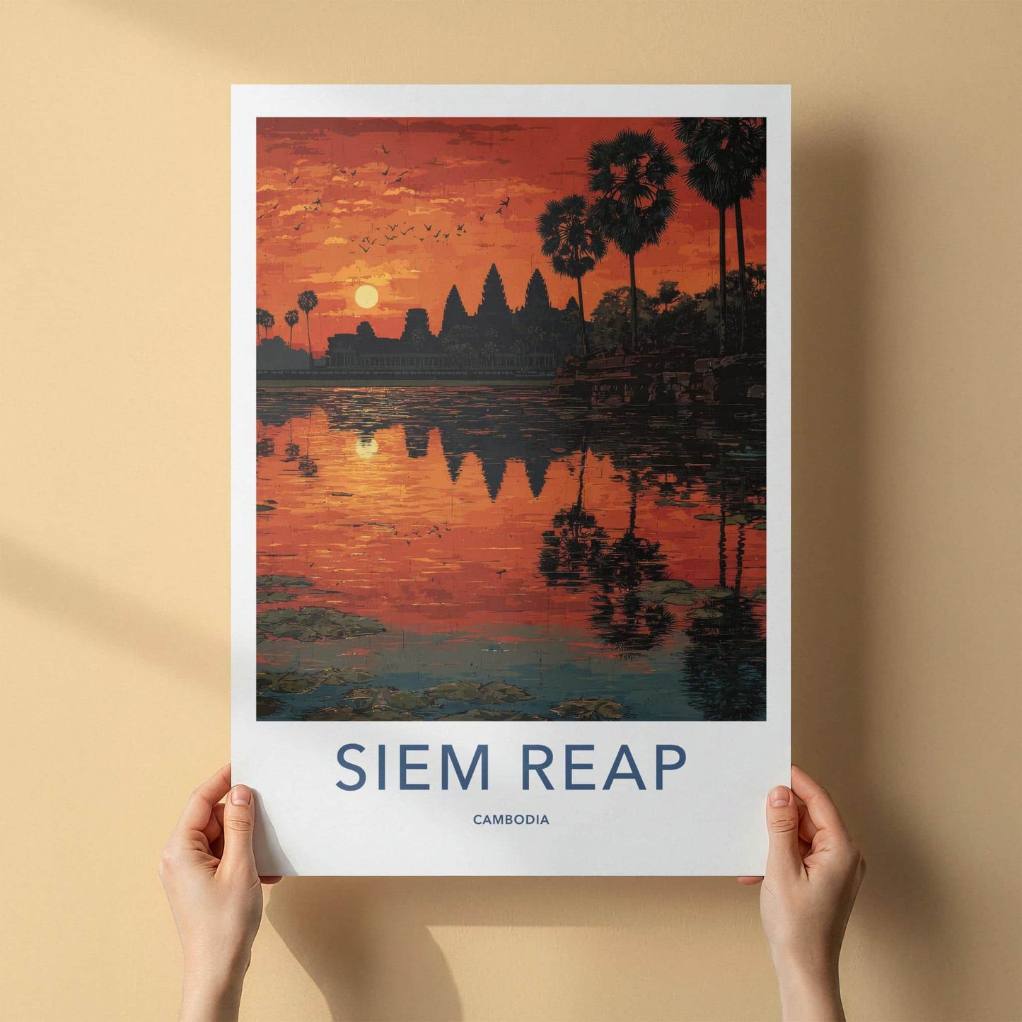 Siem Reap Poster - Cambodia Wall Art - Angkor Wat Sunset Reflection Home Decor