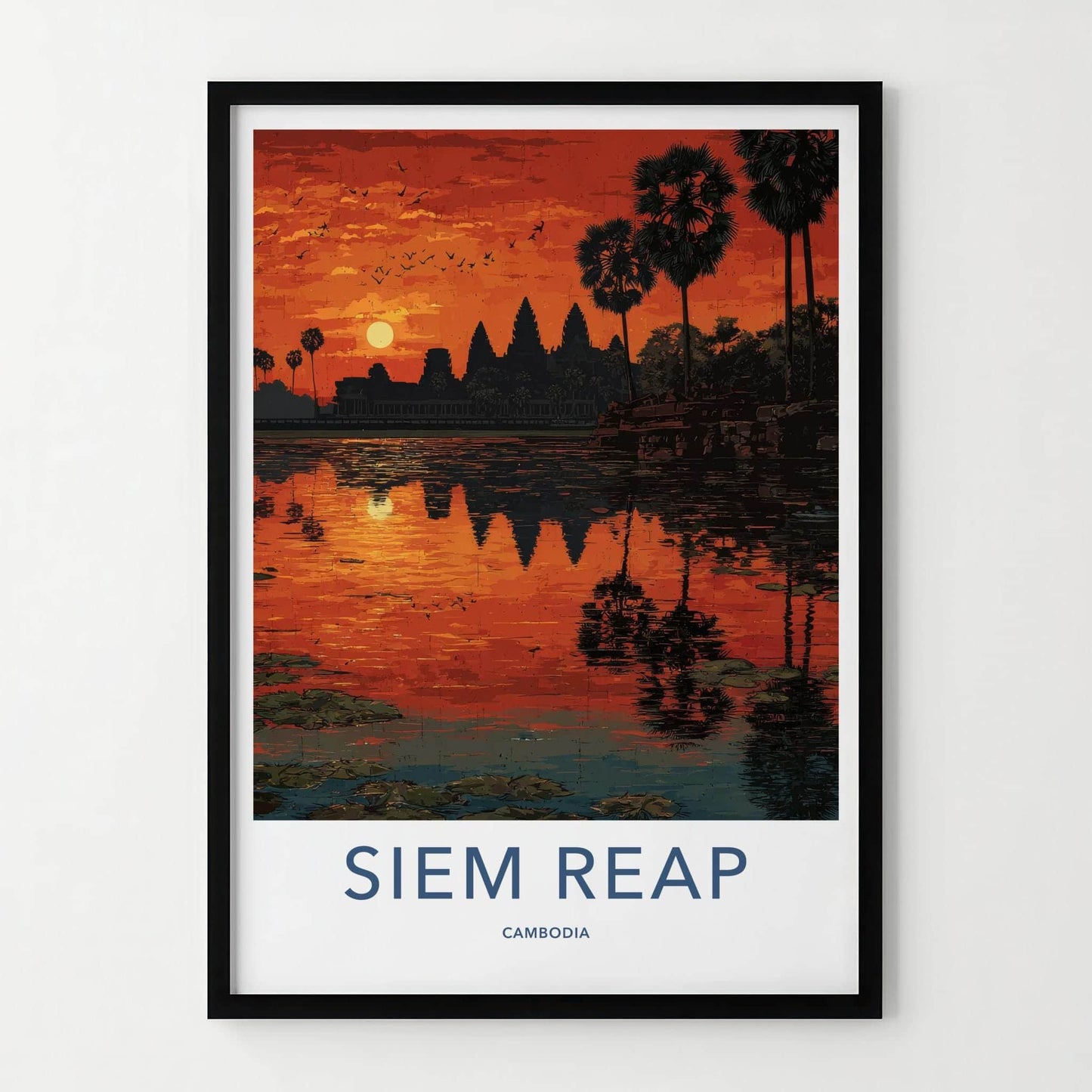 Siem Reap Poster - Cambodia Wall Art - Angkor Wat Sunset Reflection Home Decor
