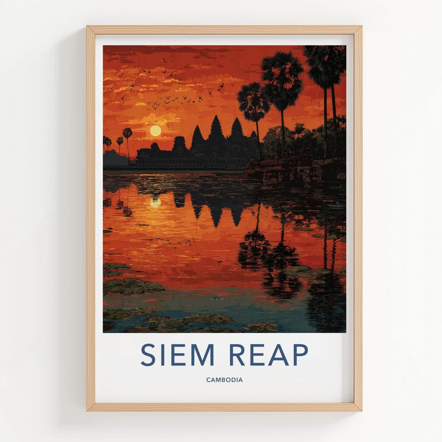 Siem Reap Poster - Cambodia Wall Art - Angkor Wat Sunset Reflection Home Decor