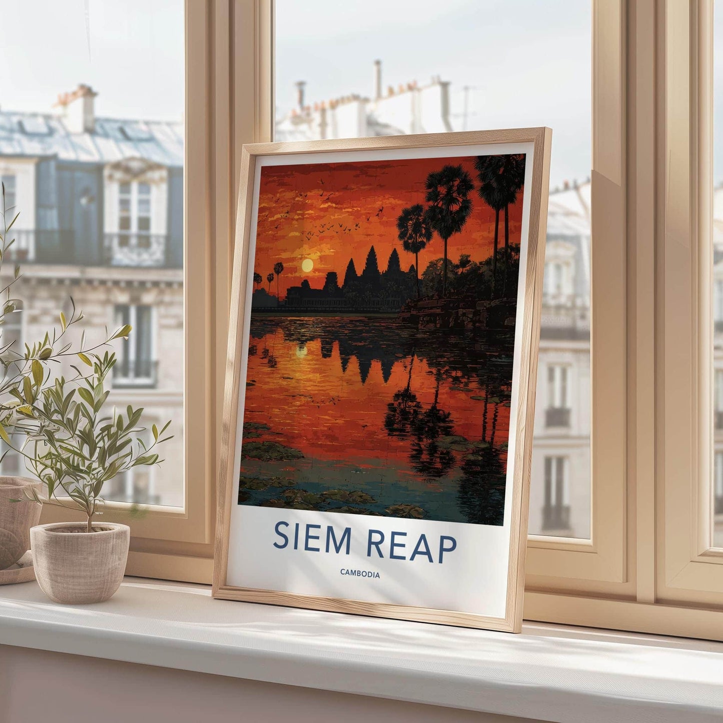Siem Reap Poster - Cambodia Wall Art - Angkor Wat Sunset Reflection Home Decor