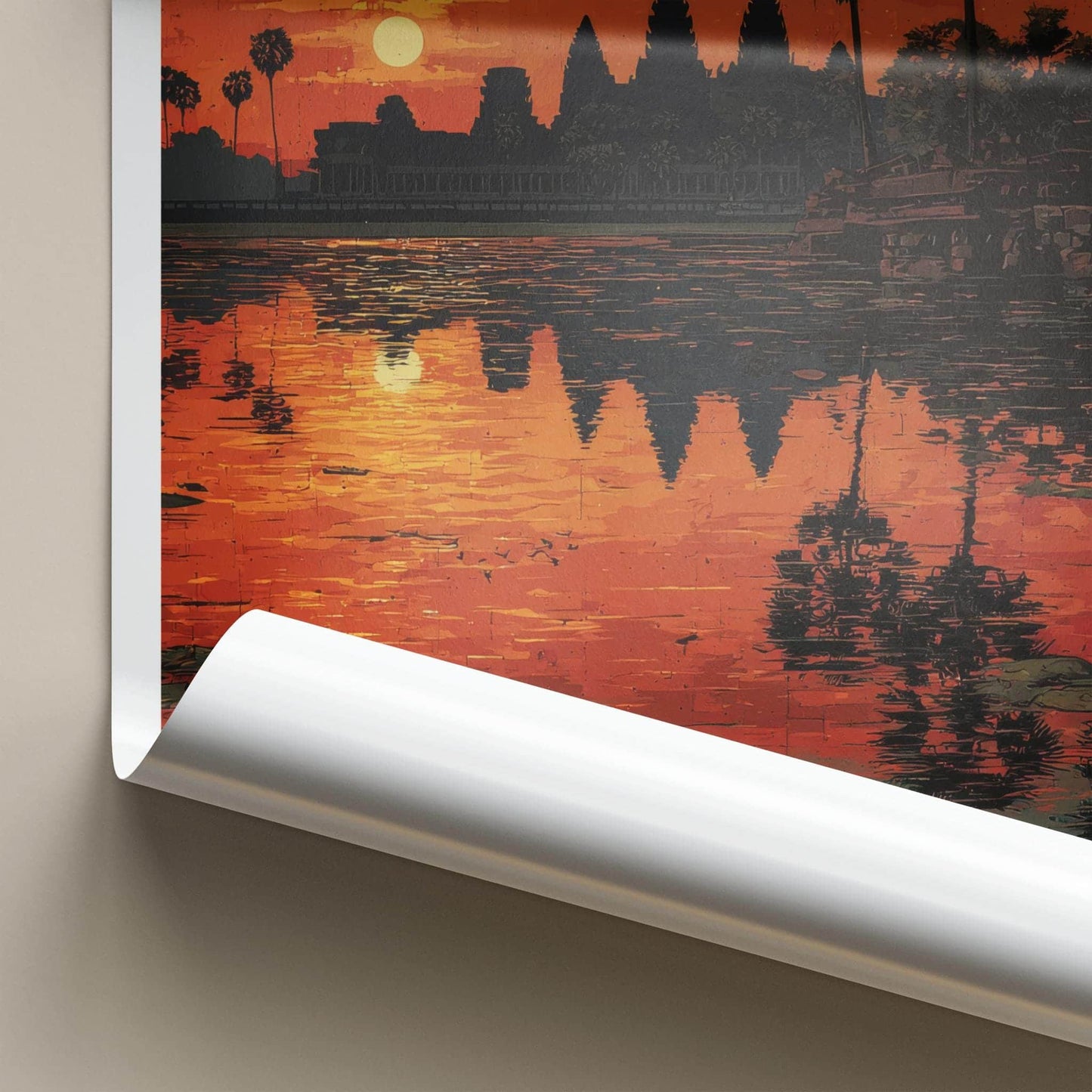 Siem Reap Poster - Cambodia Wall Art - Angkor Wat Sunset Reflection Home Decor