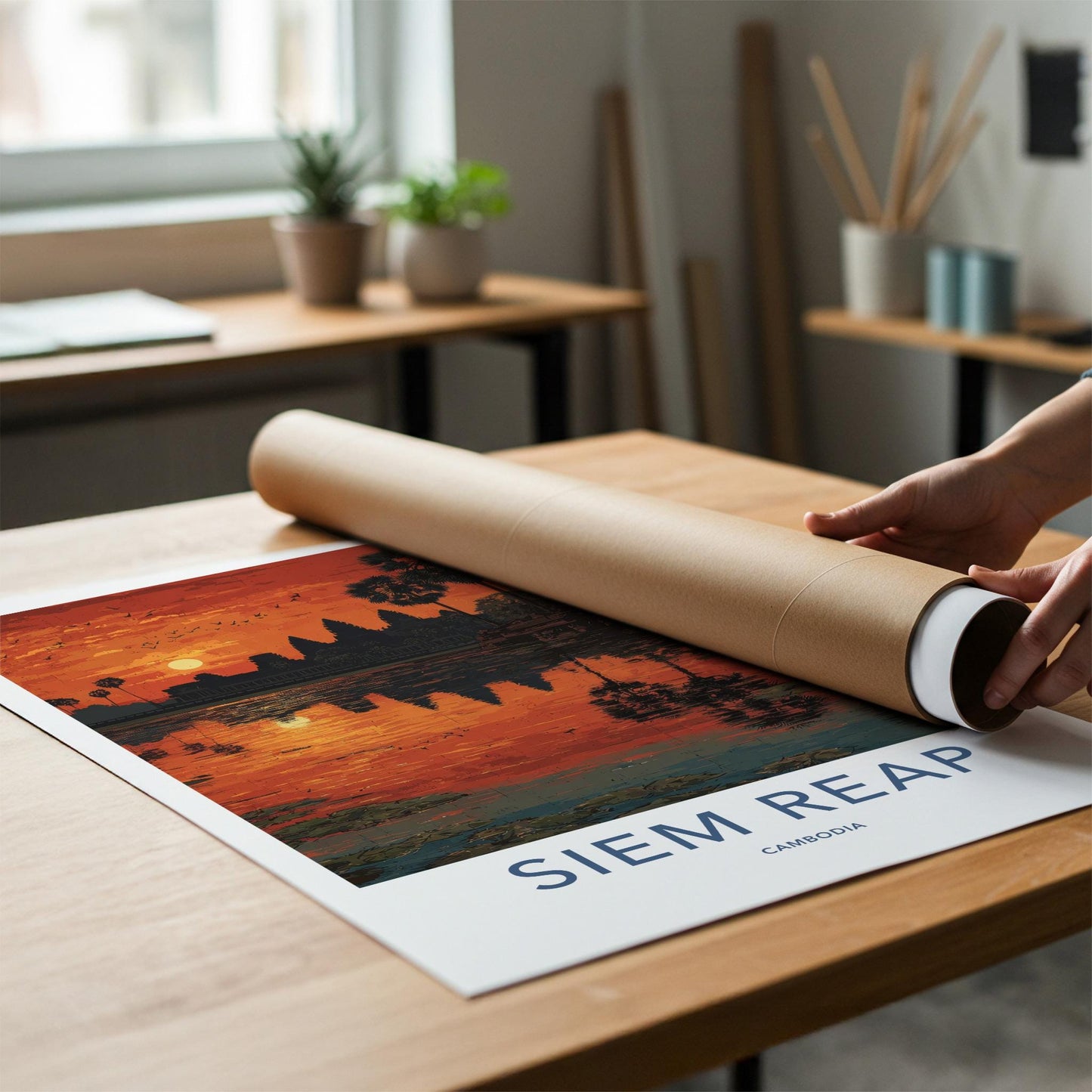Siem Reap Poster - Cambodia Wall Art - Angkor Wat Sunset Reflection Home Decor