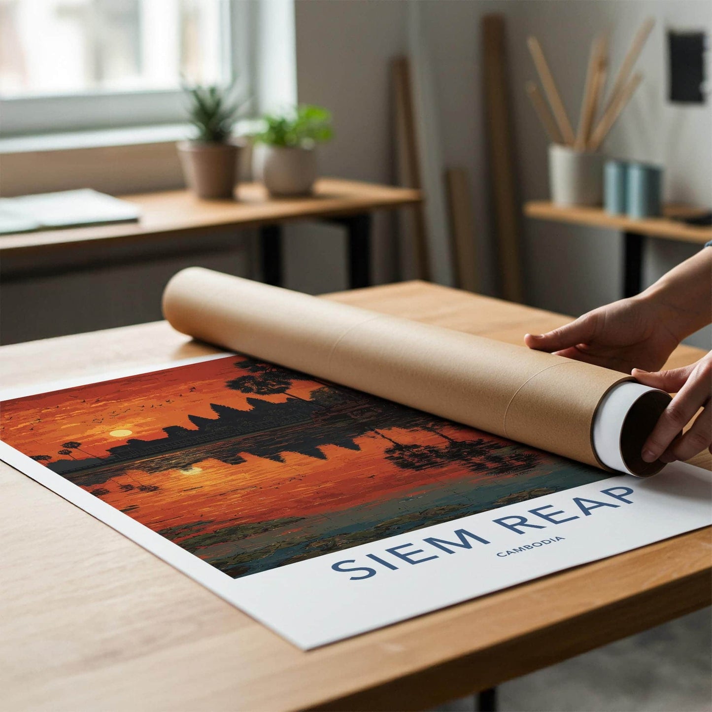 Siem Reap Poster - Cambodia Wall Art - Angkor Wat Sunset Reflection Home Decor